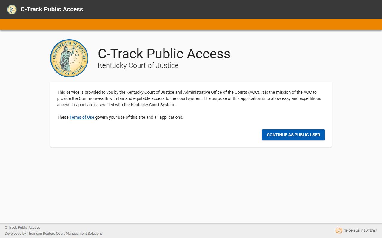 Kentucky appellate public access case search screen