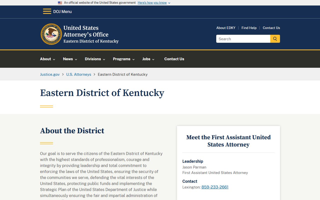 U.S. Attorney Eastern District of Kentucky website