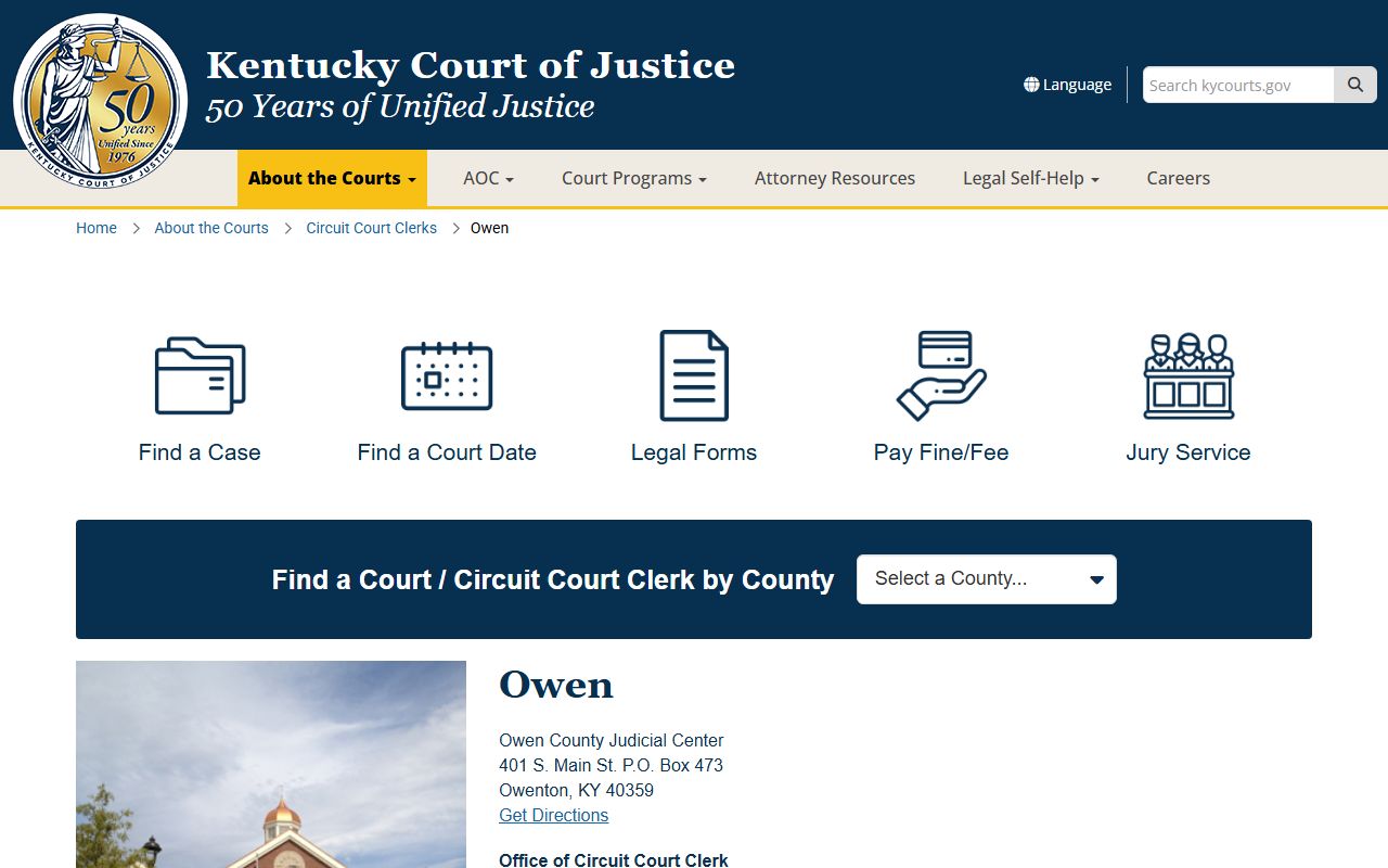Owen County court records Kentucky Court of Justice page