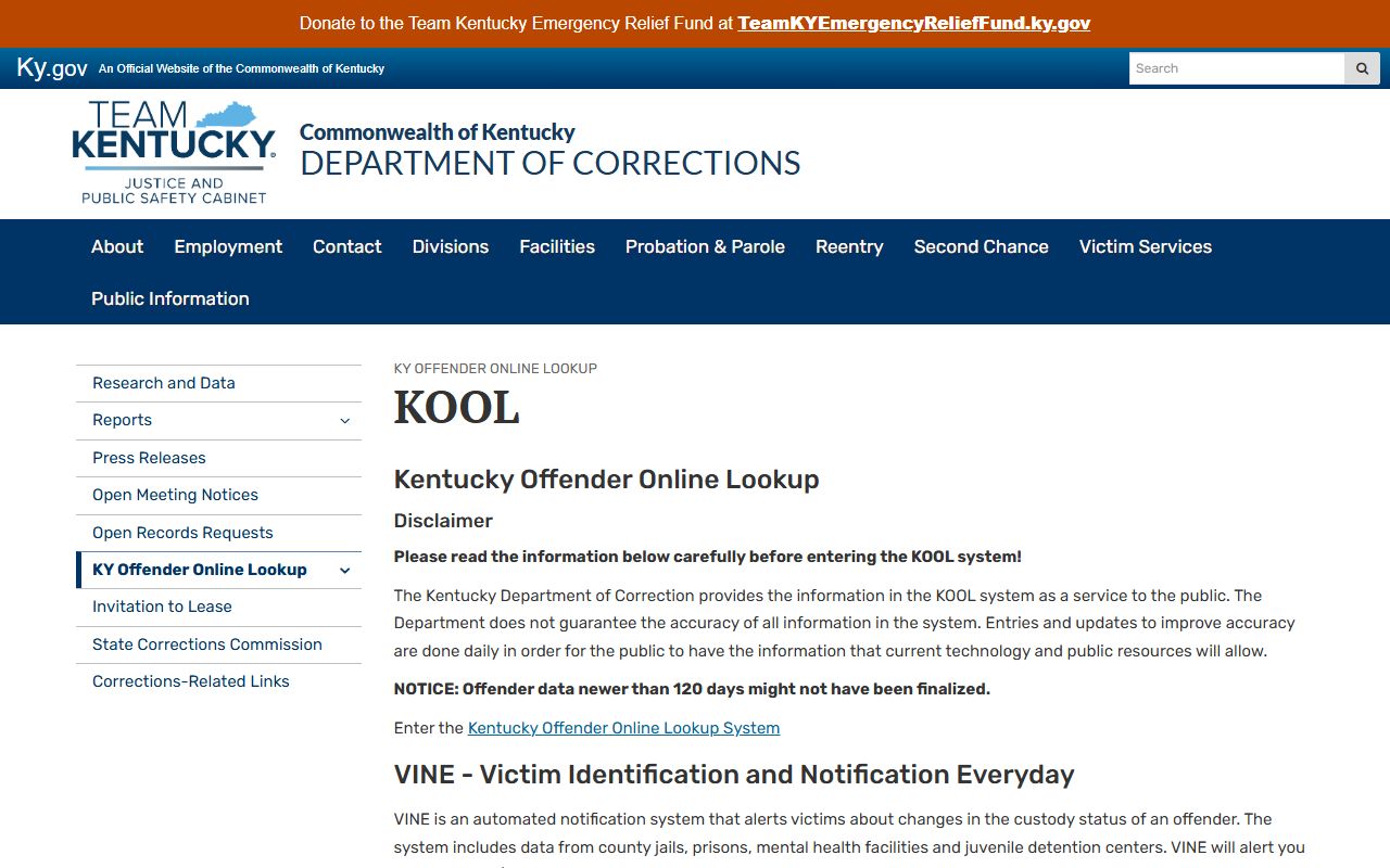 Owen County inmate search Kentucky DOC KOOL information