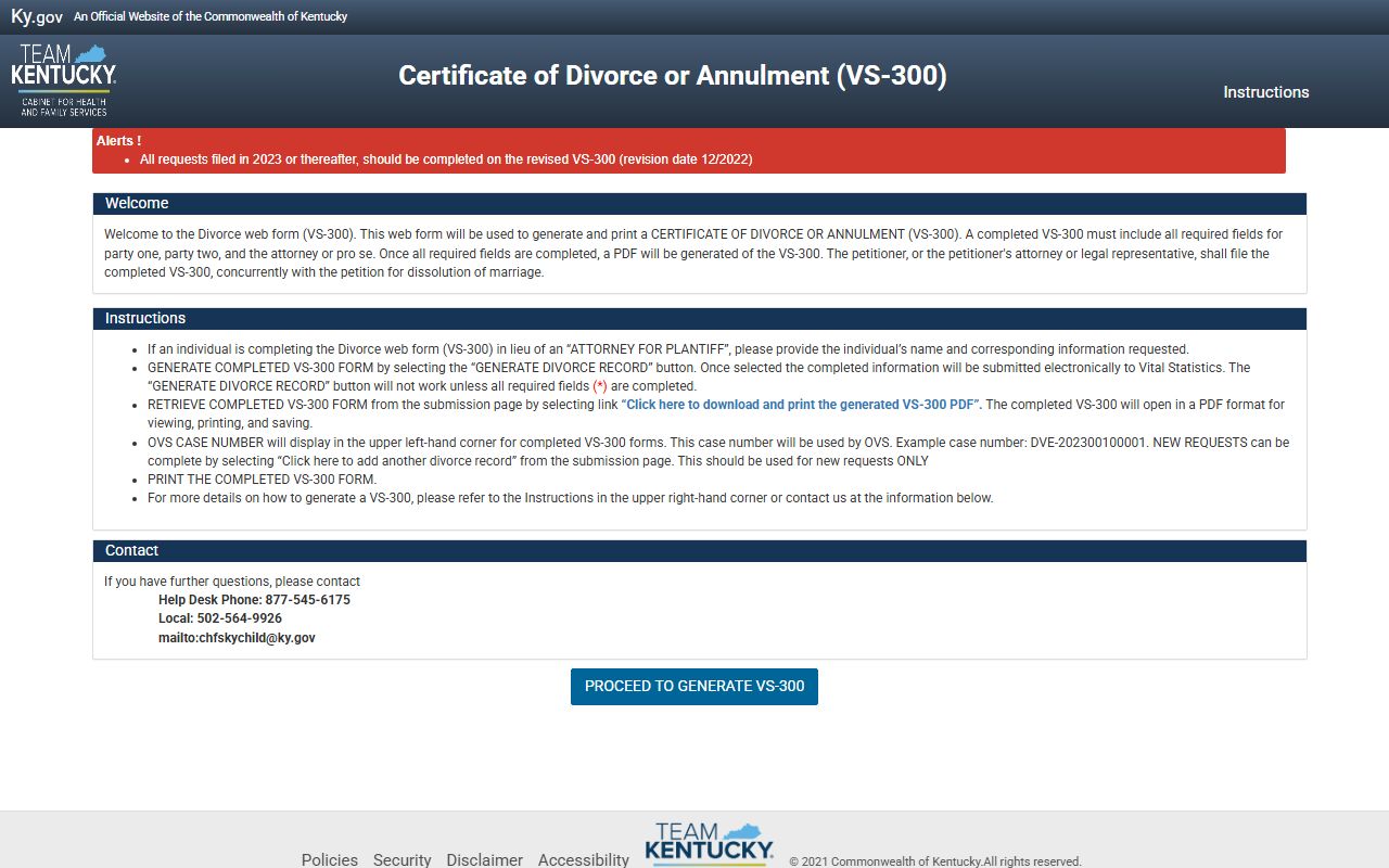 Owen County divorce records Kentucky VS-300 divorce annulment form