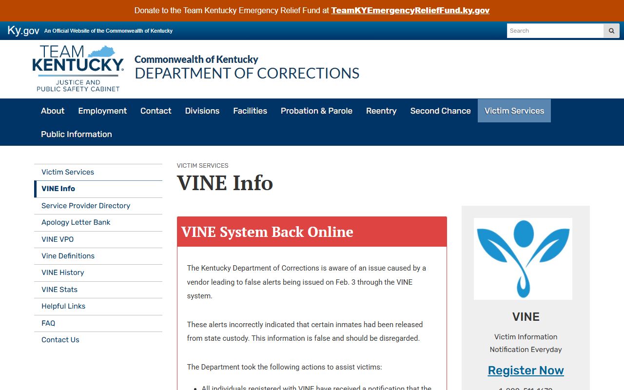 Owen County warrant records Kentucky DOC VINE information